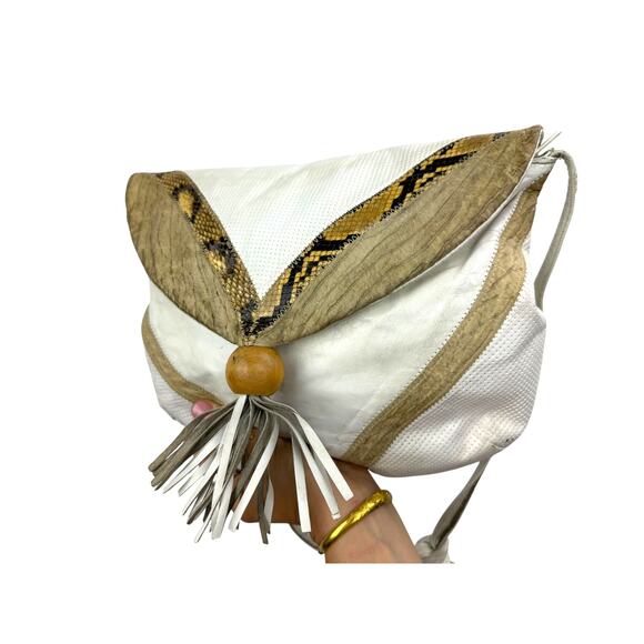 1970's genuine leather and python snakeskin tassel bag - Picture 7 of 7